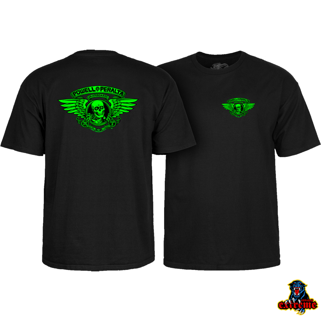 POWELL PERALTA T-SHIRT Winged Ripper Blacklight Green