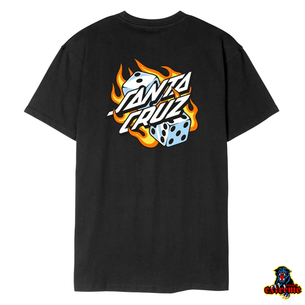 SANTA CRUZ T-Shirt Flaming Dice Dot Chest Black
