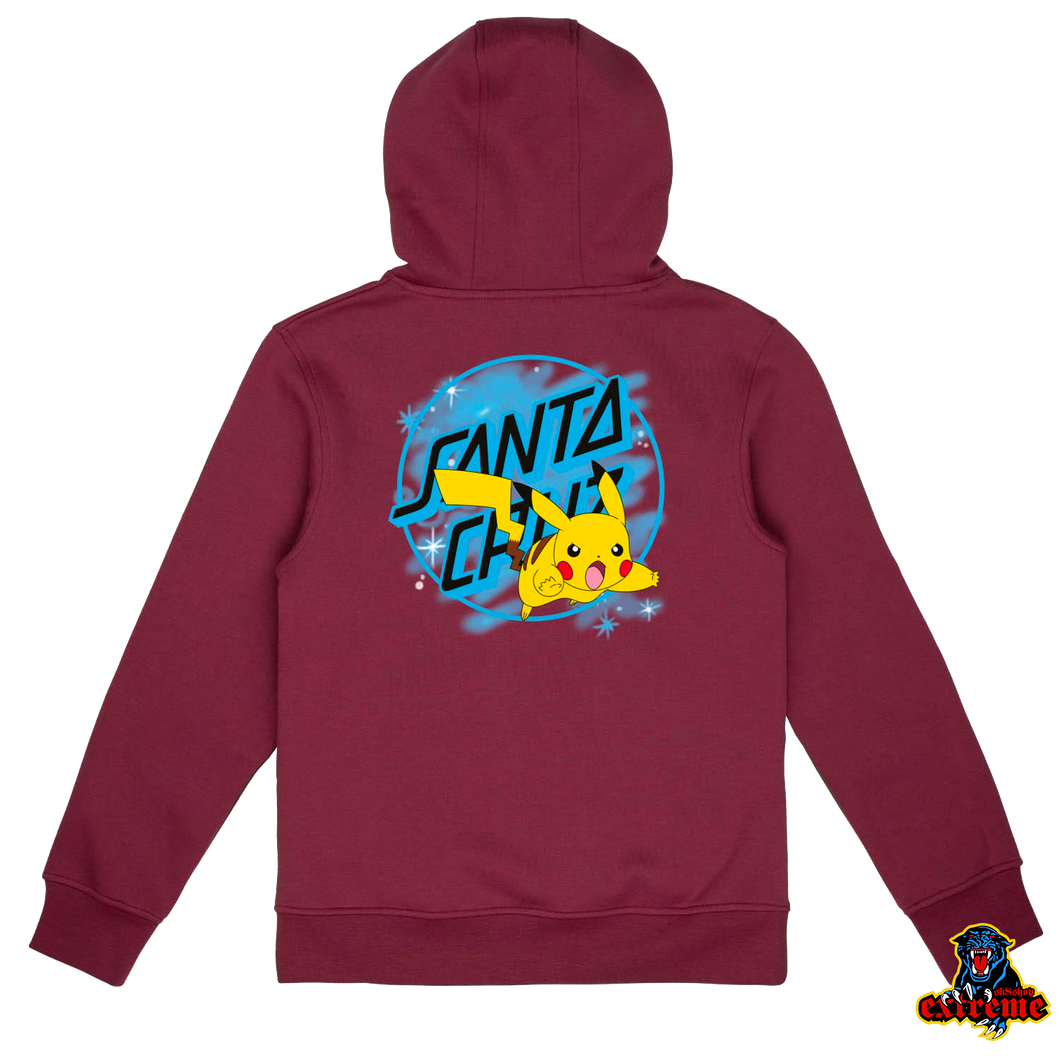SANTA CRUZ X POKEMON YOUTH HOODIE Pikachu Spray Dot Maroon