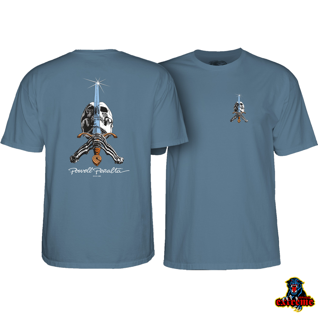 POWELL PERALTA T-SHIRT Skull & Sword Indigo Blue
