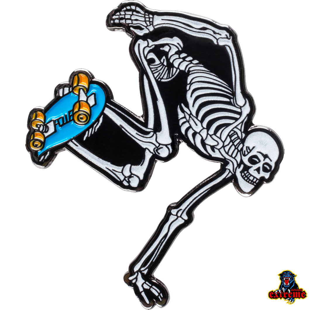 POWELL PERALTA LAPEL PIN Skateboard Skeleton '3' Glow in the dark