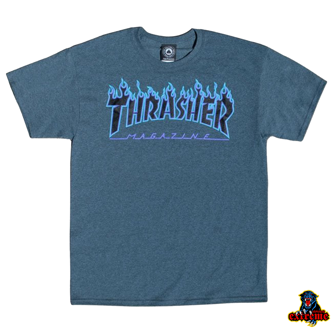 THRASHER T-shirt Flame Logo  Dark Heather/Blue Flames