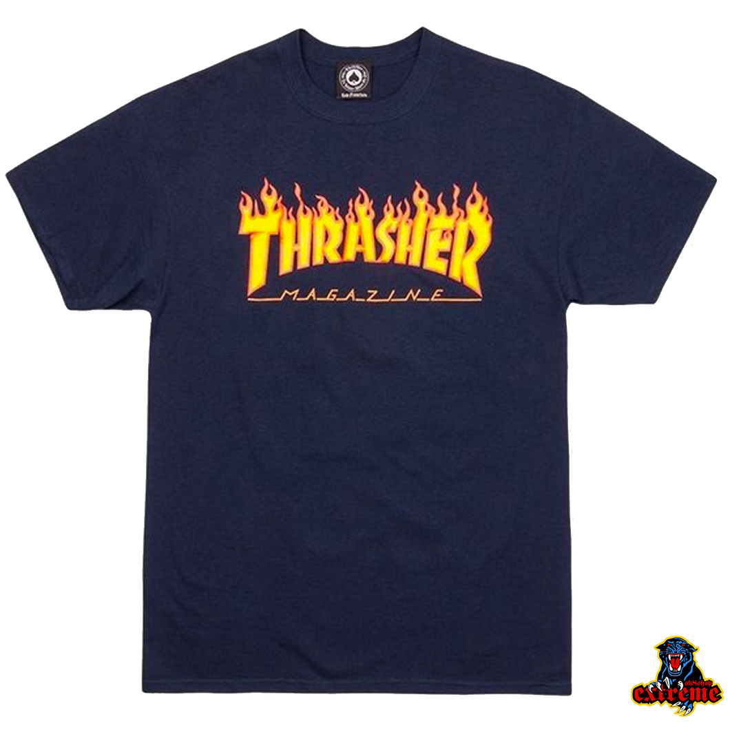 THRASHER T-shirt Flame Navy Blue