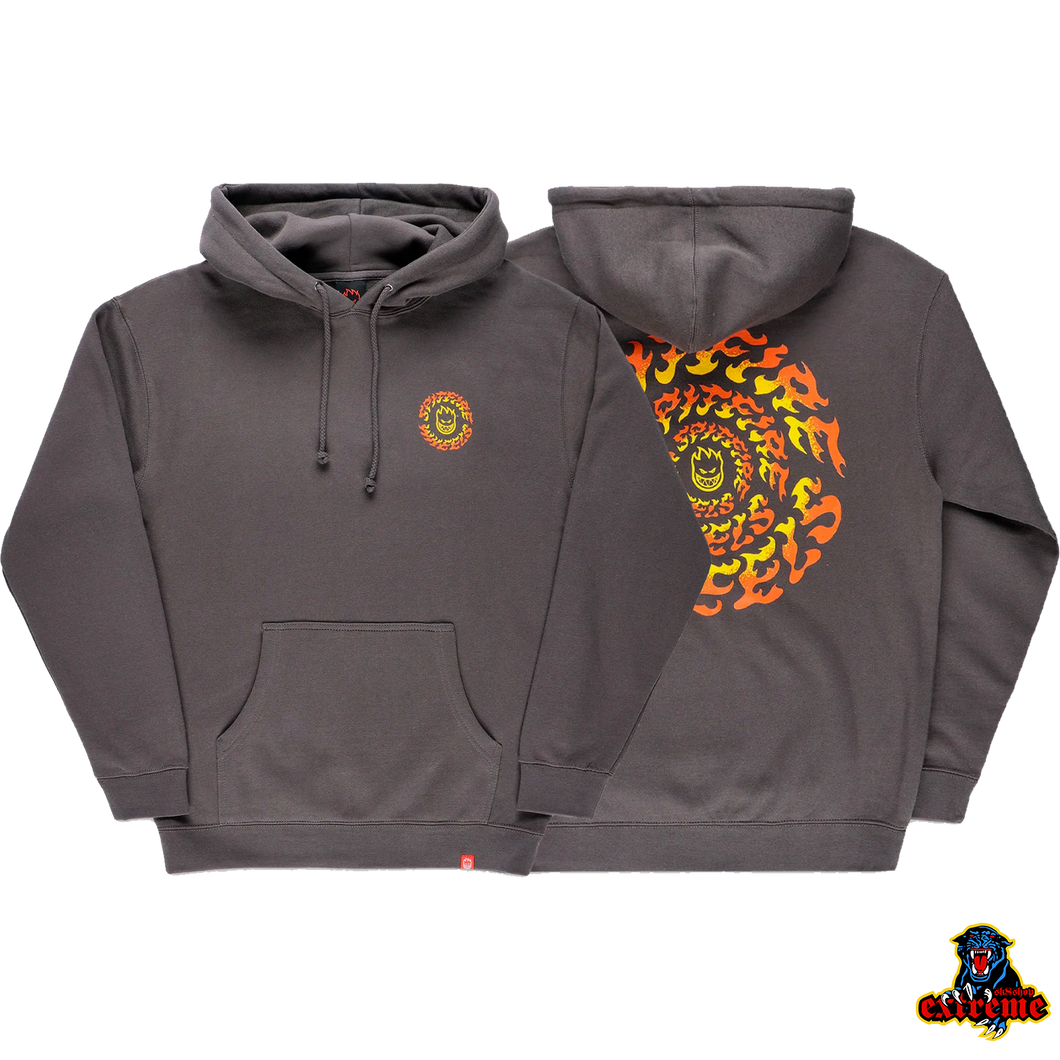 SPITFIRE HOODIE Torched Script Charcoal Solid Yellow and Orange
