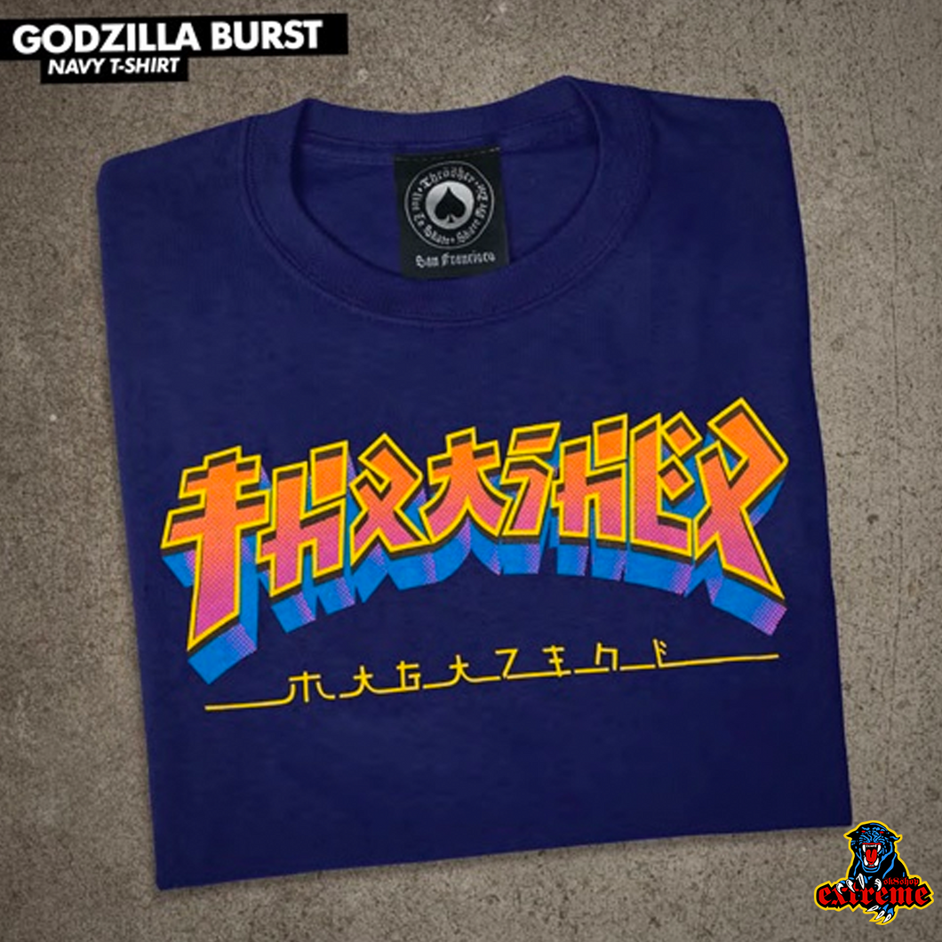THRASHER T-SHIRT GODZILLA BURST Navy