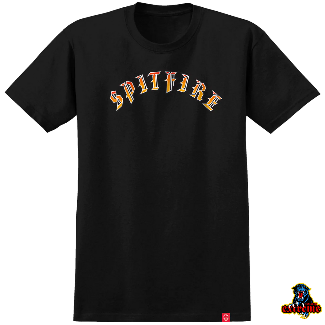 SPITFIRE T-SHIRT Old e Black/ Red to Yellow Fade