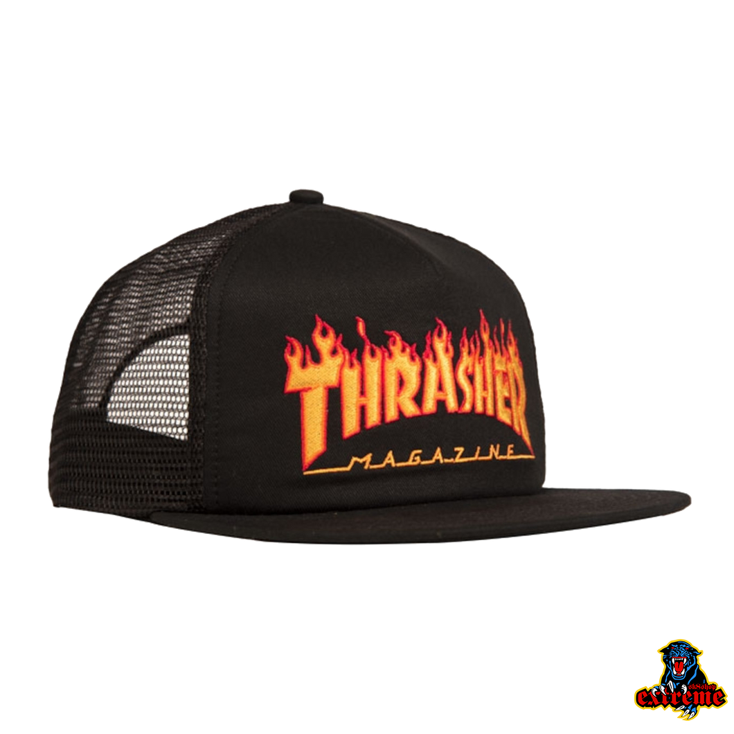 THRASHER NEW FLAME Embroidered Mesh Cap Black Os