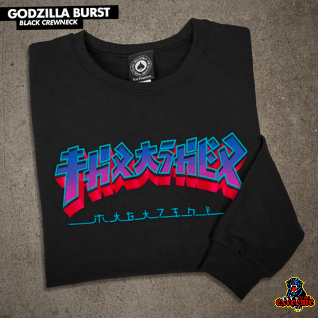 THRASHER CREWNECK  GODZILLA BURST Black