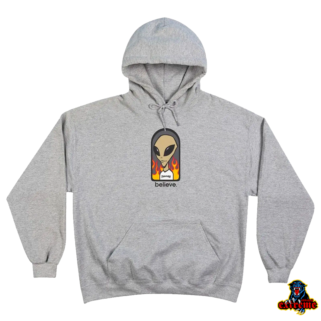 THRASHER x AWS HOODIE Believe Grey