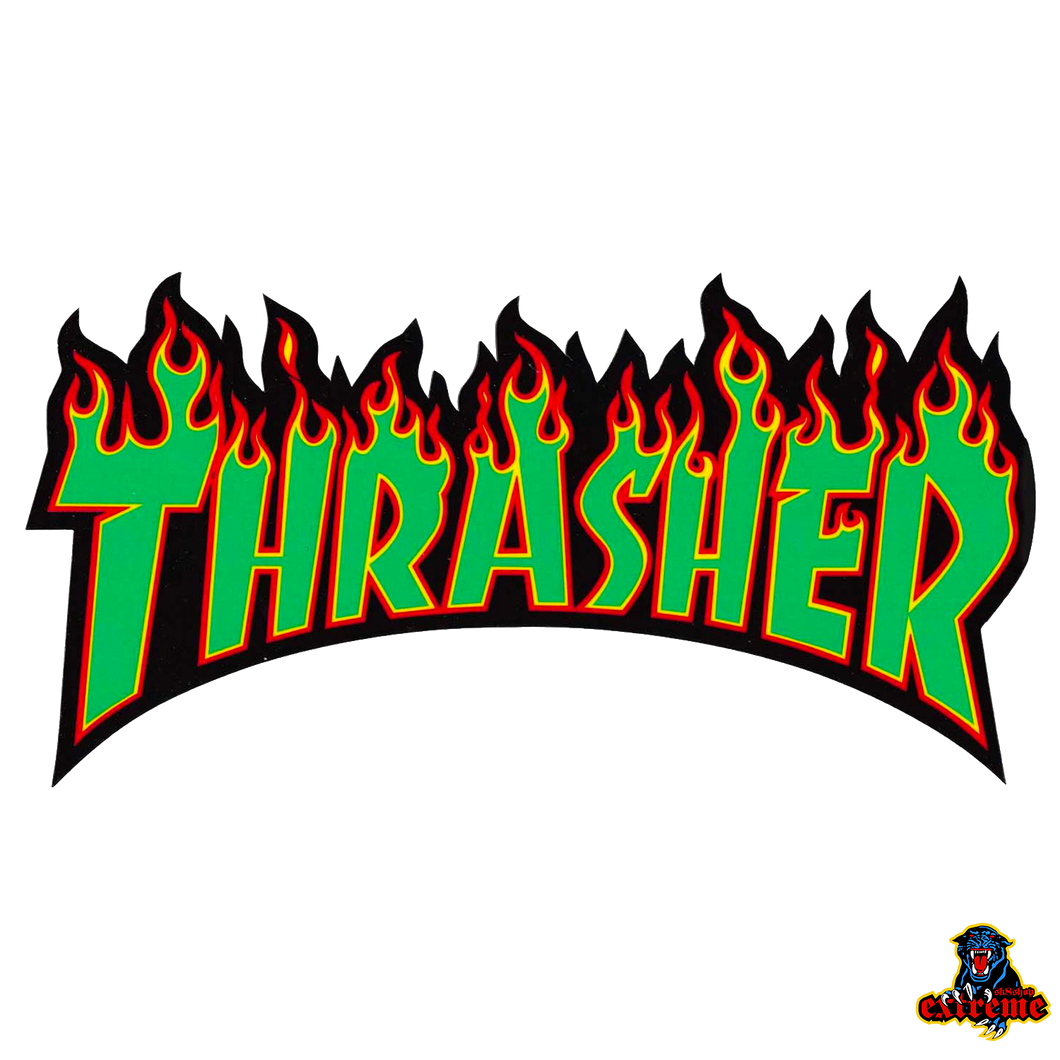 THRASHER Sticker Flame Green Large