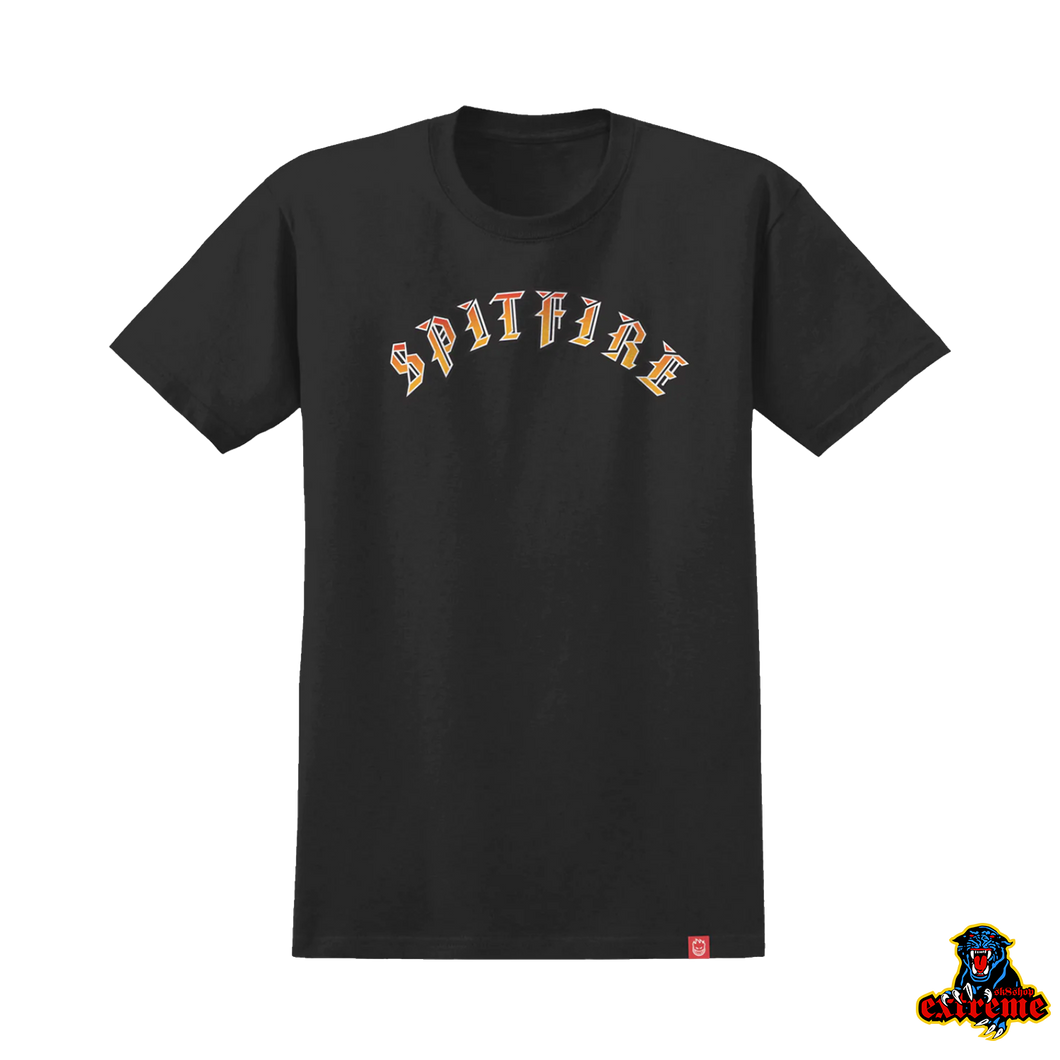 SPITFIRE YOUTH T-Shirt Old E Black Red to Yellow fade